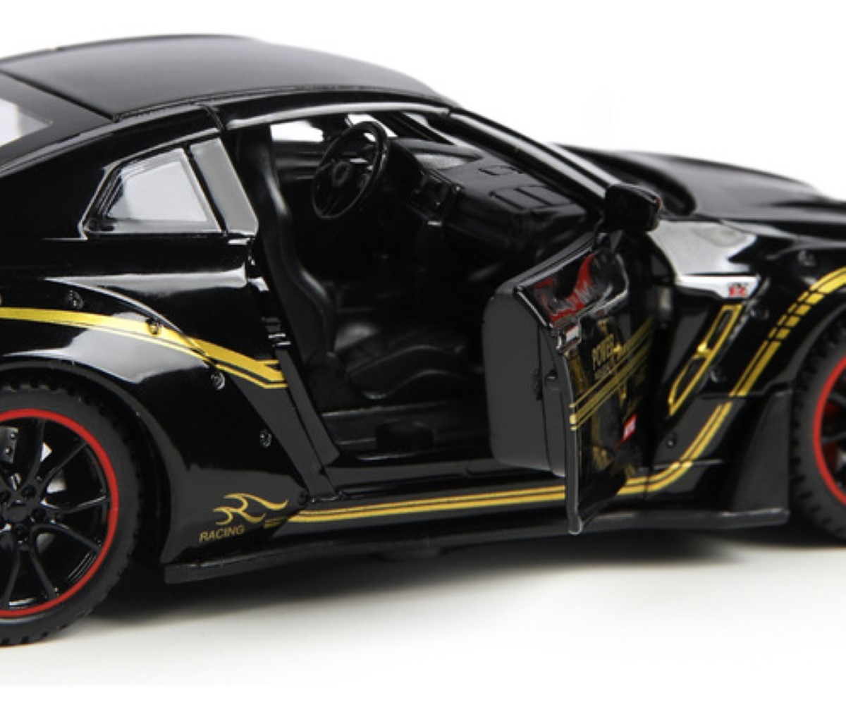 Carros De Coleccion Nissan Gtr R35 1:32 Autos A Escala Negro lineas amarilas