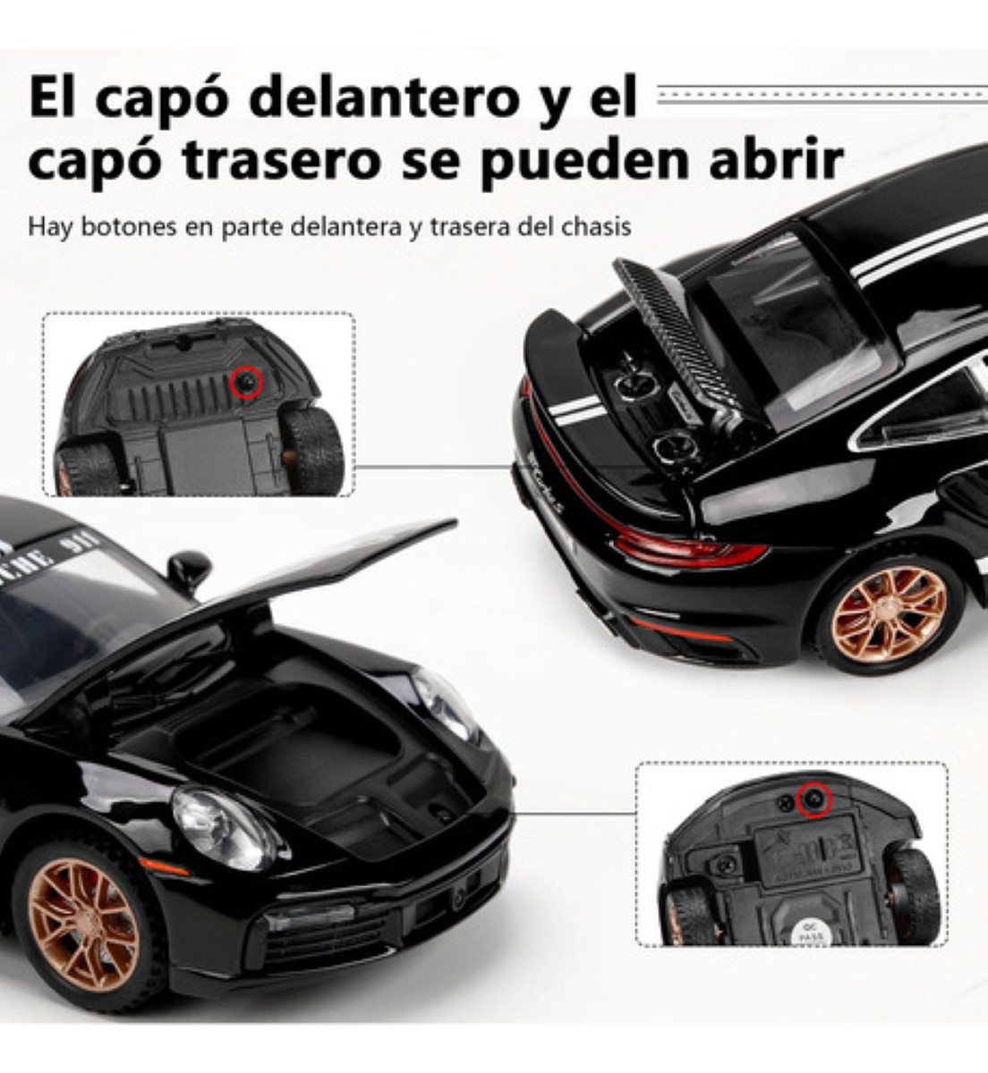 Coche de Juguete Porsche 911 Con Luz 1:32 Coleccion De Escala Negro carro