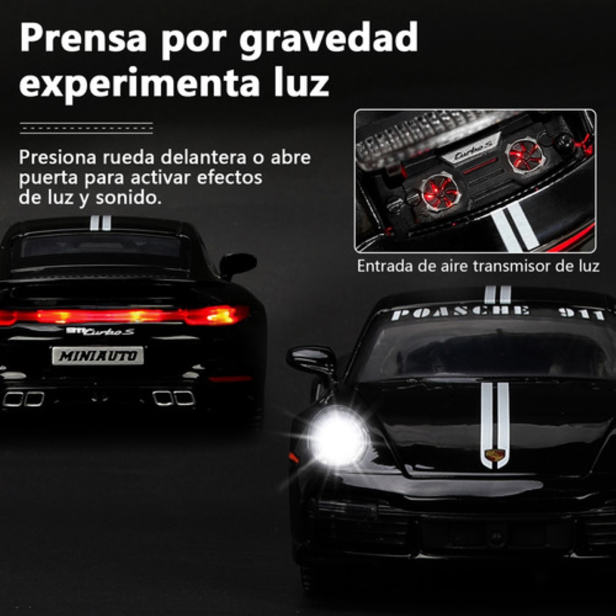 Coche de Juguete Porsche 911 Con Luz 1:32 Coleccion De Escala Negro carro