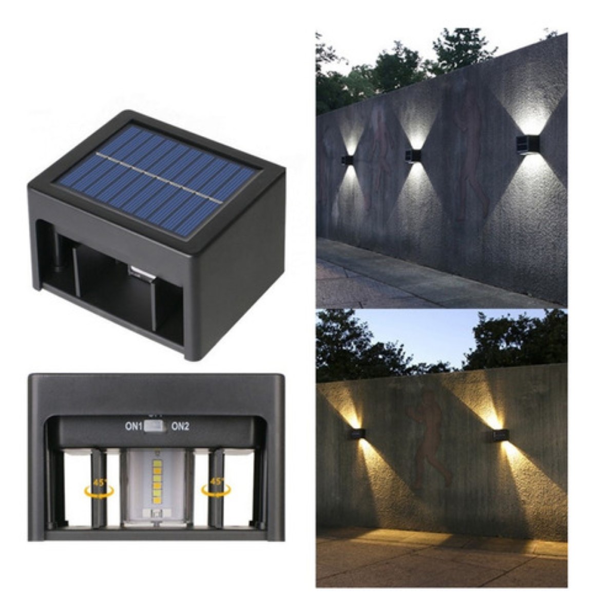 Luces Solares De Pared Lampara Led Exterior Jardín Balcón 2 pzs negra