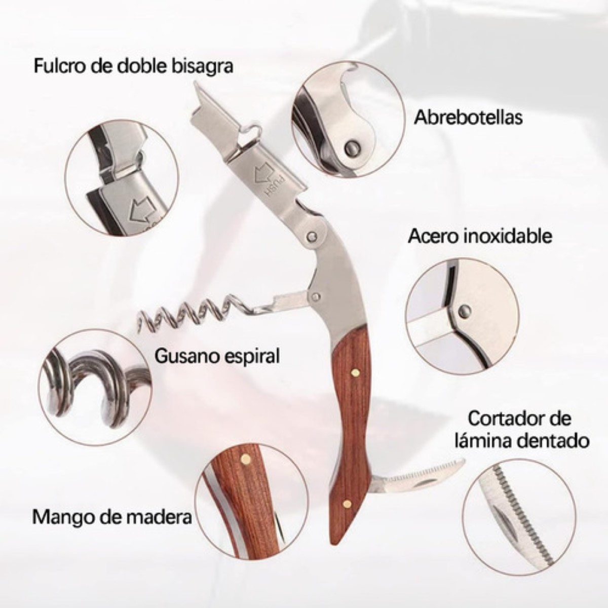 Sacacorchos Profesional Qpractiko - Diseño Elegante, Acero Inoxidable - Incluye Abrebotellas