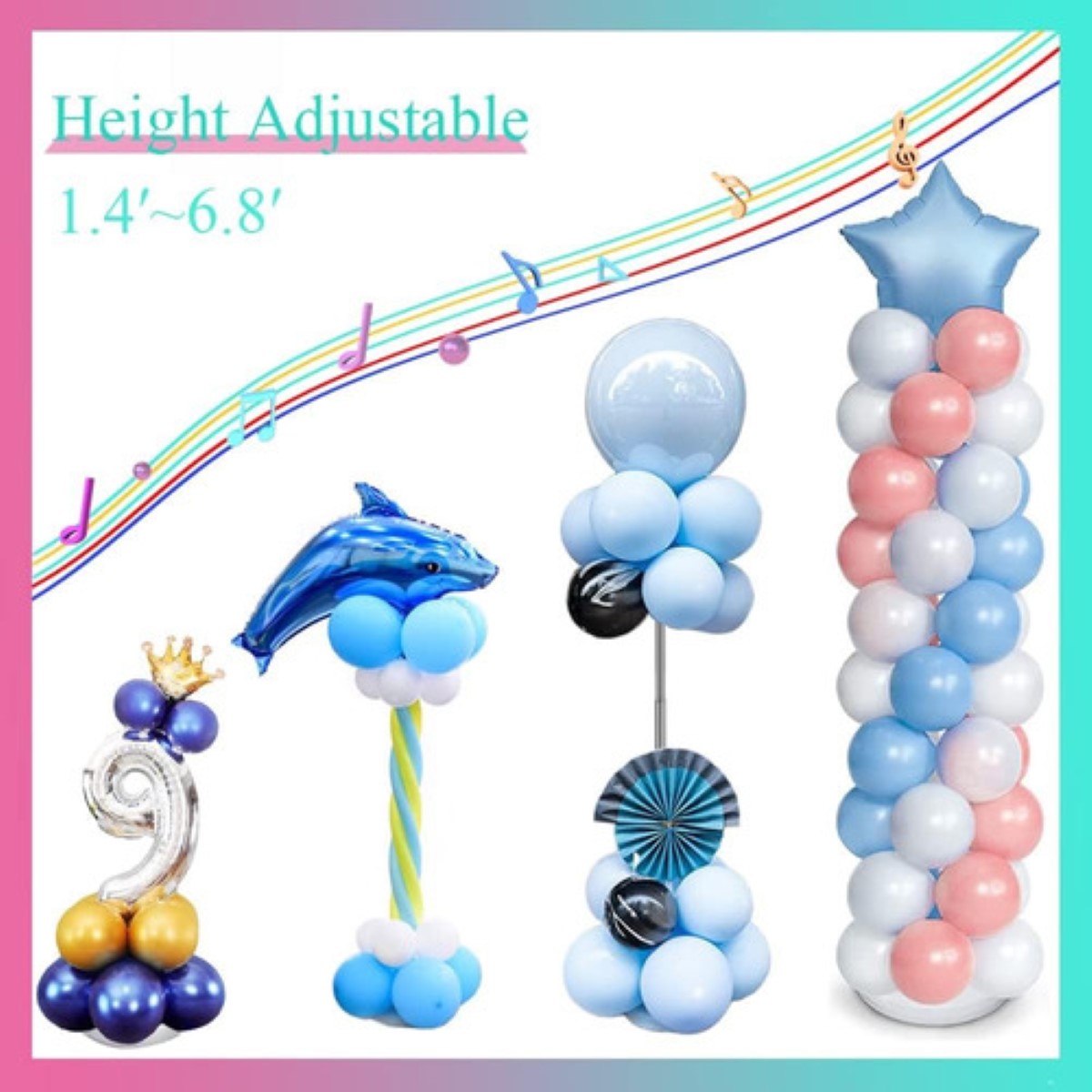 Kit De Columna Metal Con Base Para Globos, 2 Piezas blanco