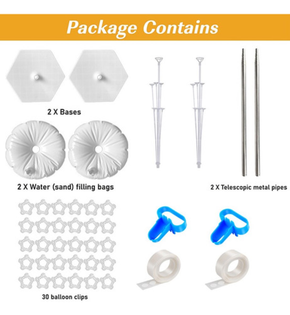 Kit De Columna Metal Con Base Para Globos, 2 Piezas blanco