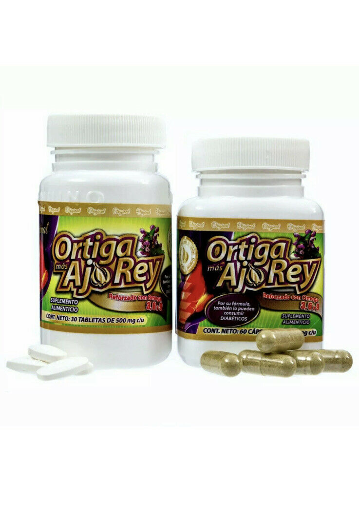 Ortiga Mas Ajo Rey 30 tabletas y 60 capsulas Suplemento Alimenticio con Omega ,
