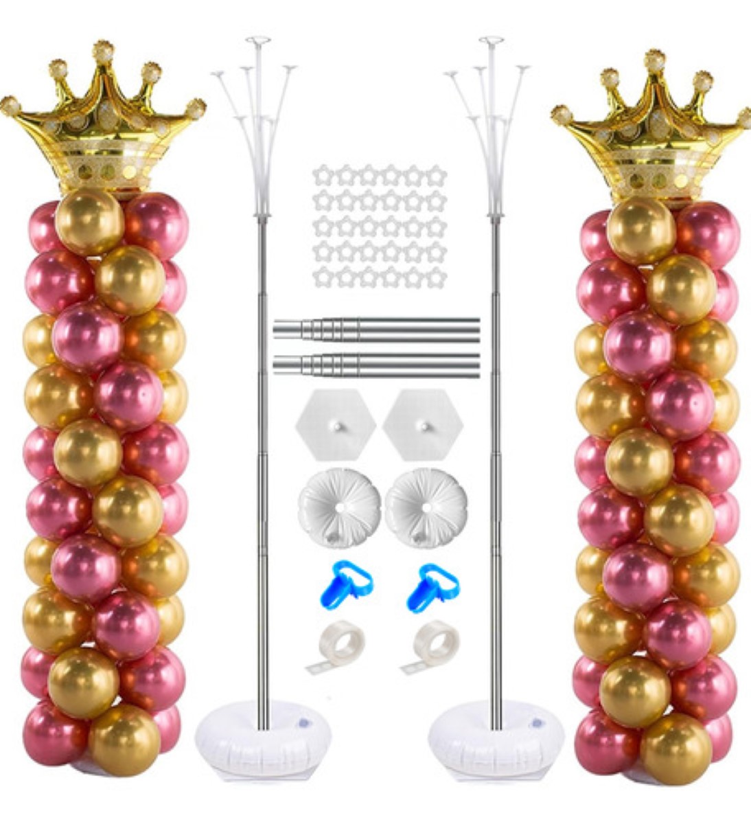 Kit De Columna Metal Con Base Para Globos, 2 Piezas blanco