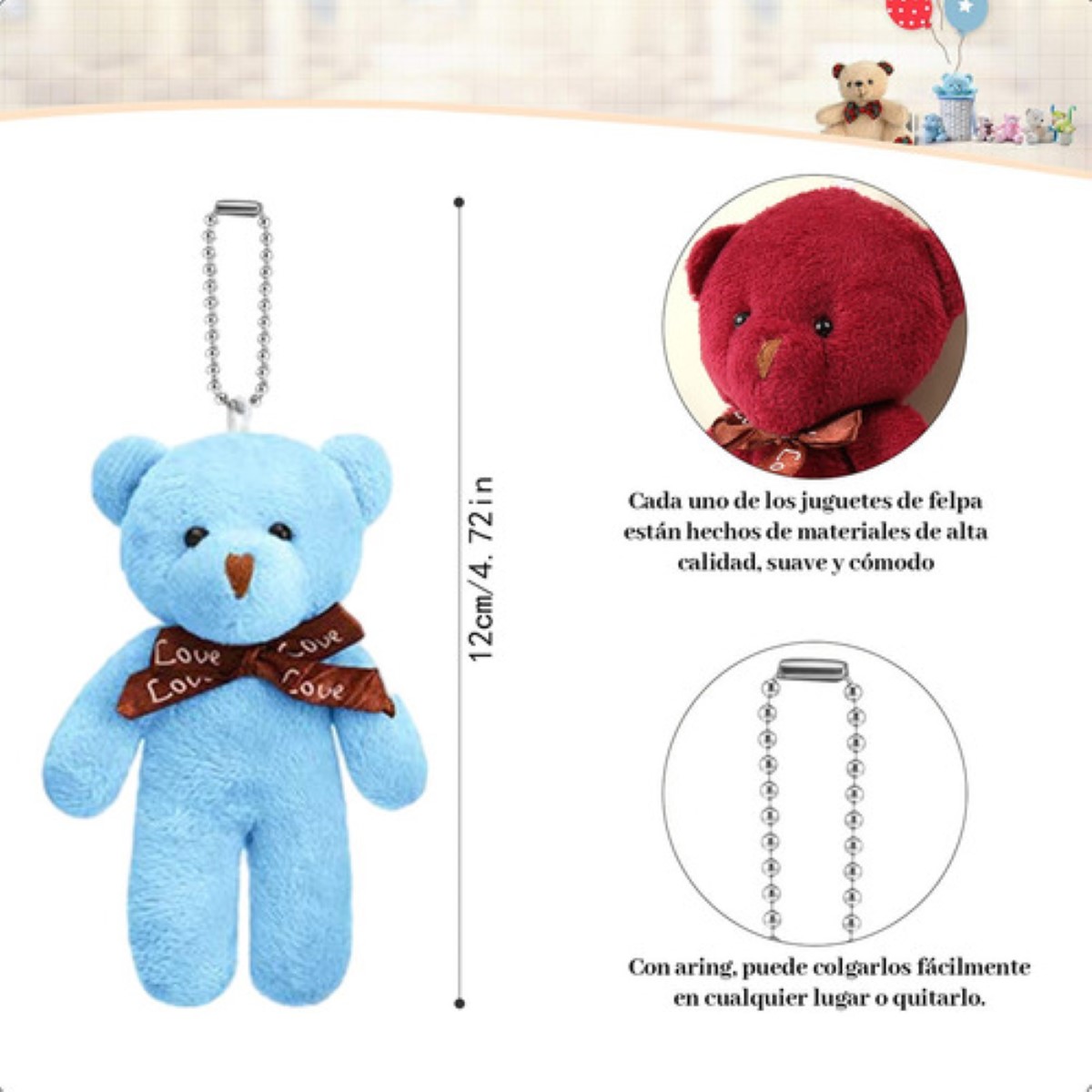 Llaveros Ositos Miniositos De Peluche Suave Manualidades 15  pzs colores