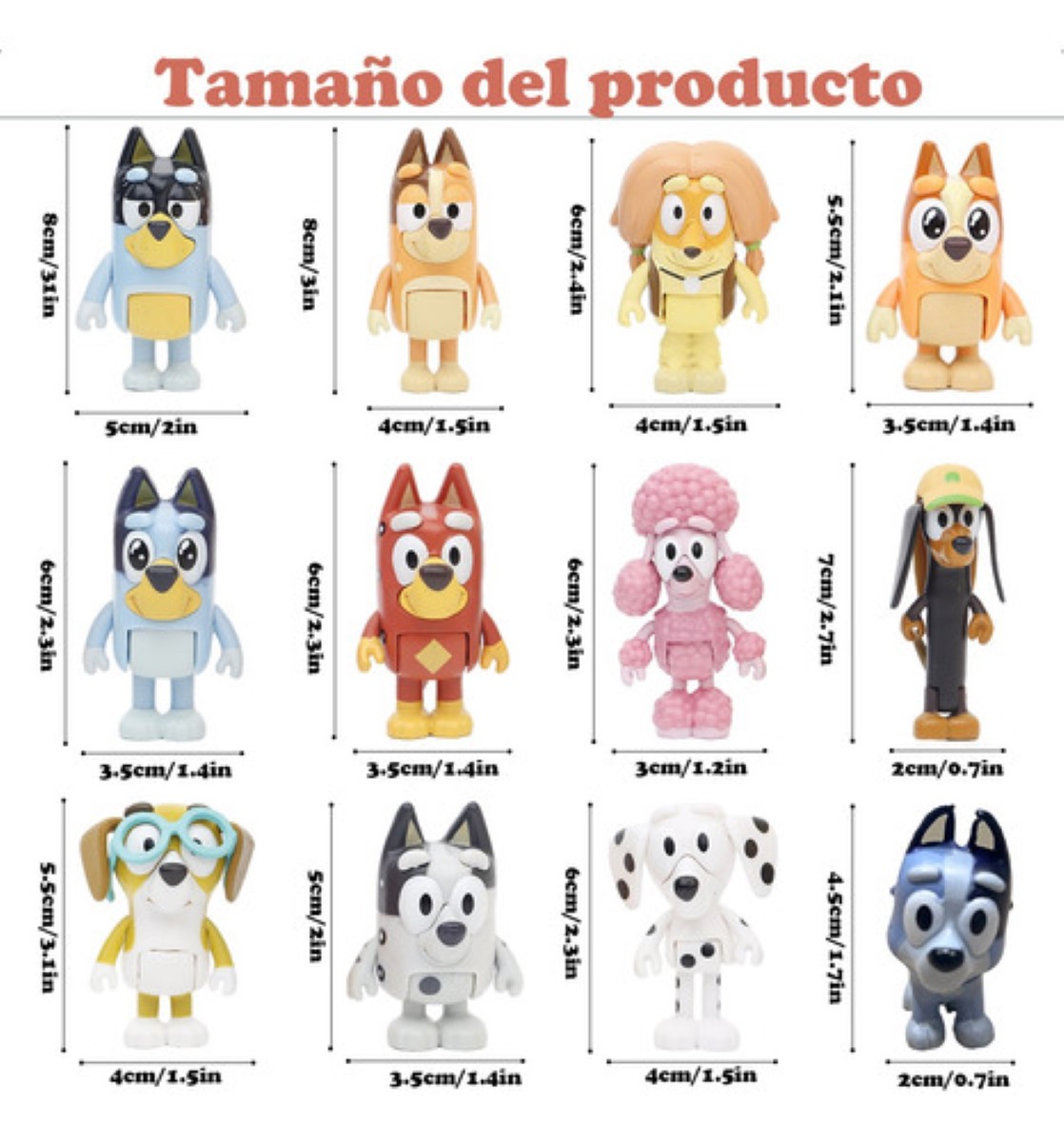 Bluey Familia Y Amigos Figura Modelo Juguete colores 12 pcs 