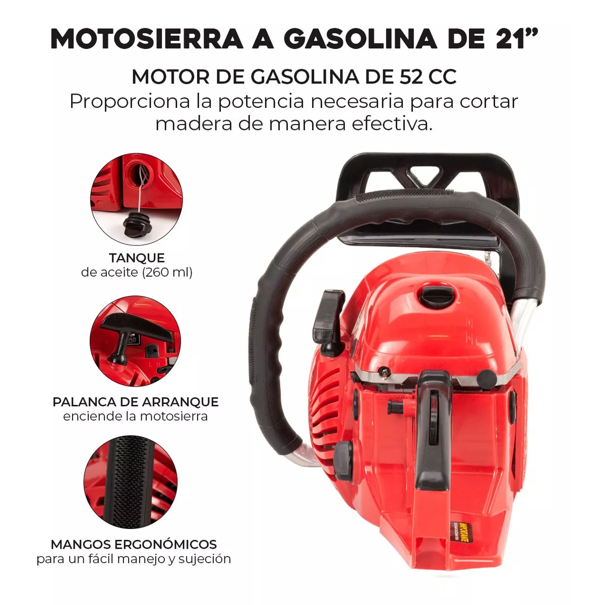Motosierra Leñera A Gasolina 21 Pulgadas 52cc 4.1hp 11577 Color Rojo