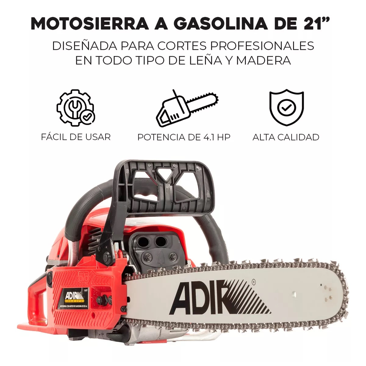 Motosierra Leñera A Gasolina 21 Pulgadas 52cc 4.1hp 11577 Color Rojo