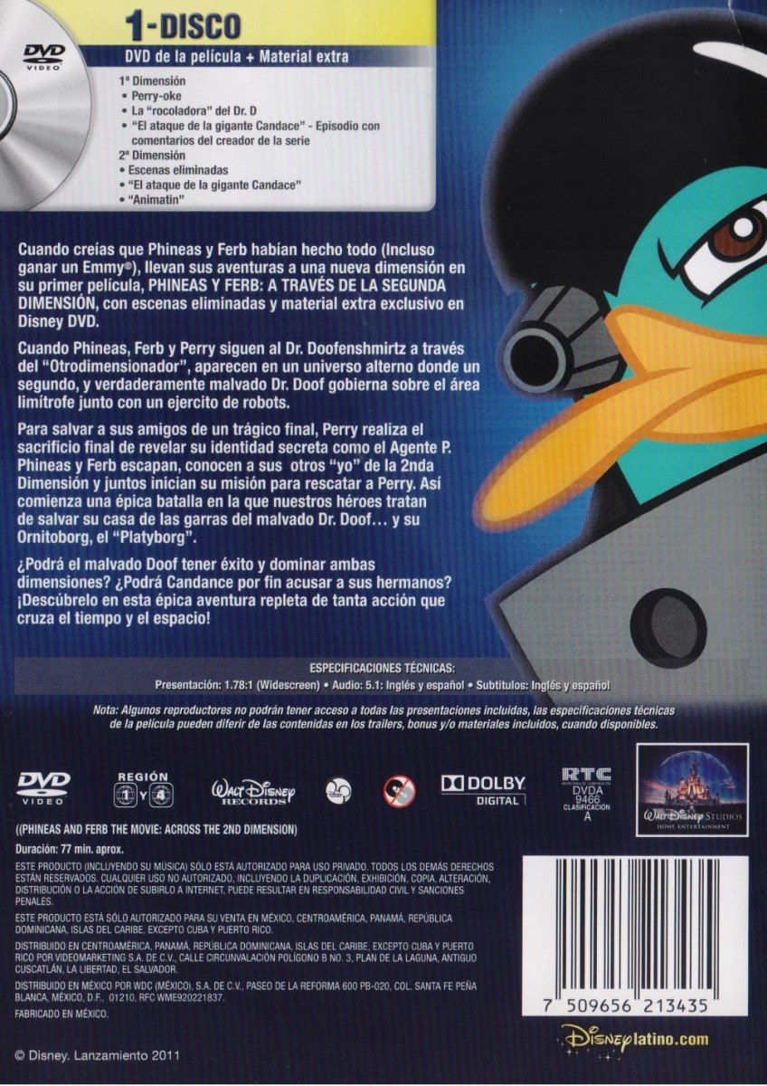 Phineas Y Ferb La Pelicula A Traves De La 2 Dimension Dvd