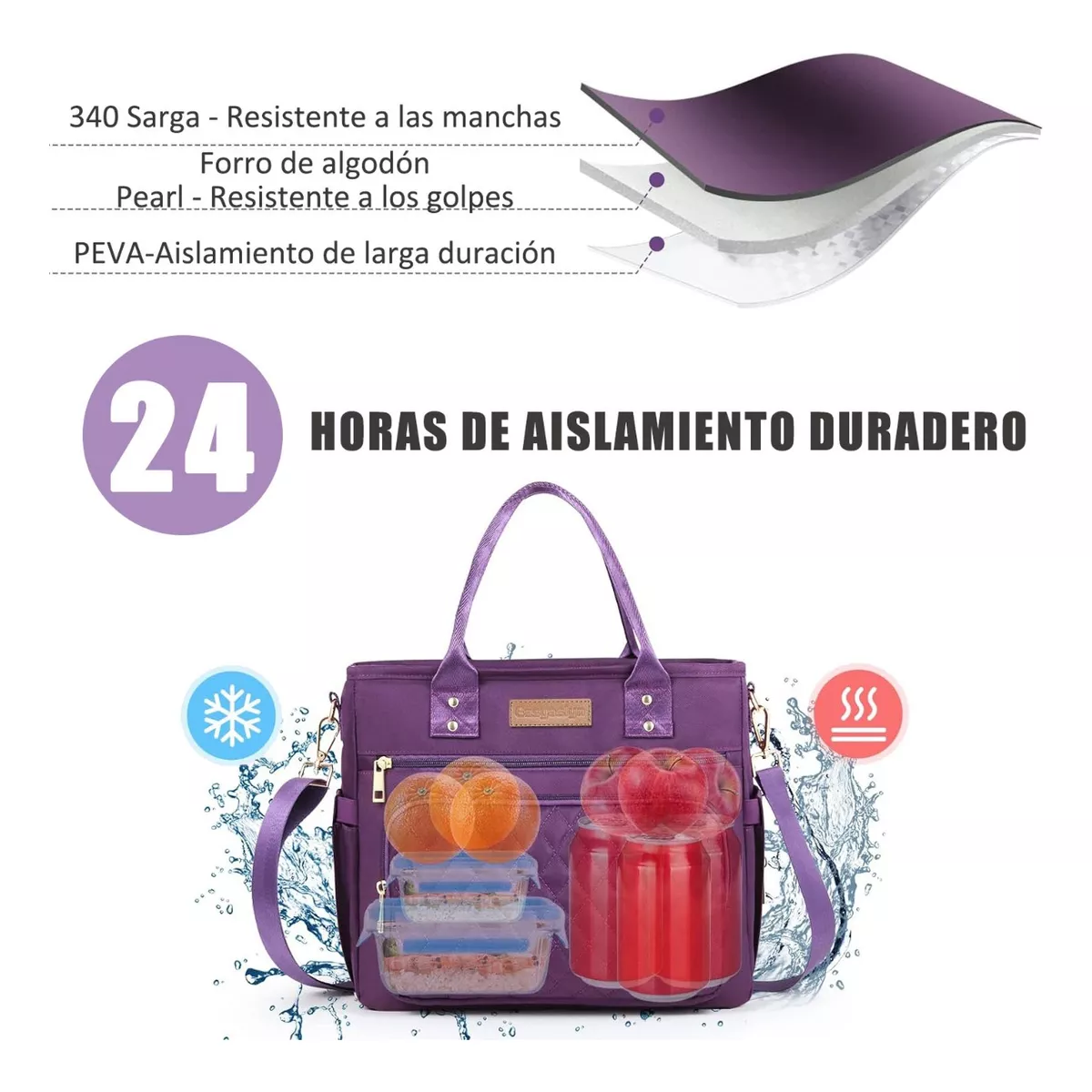 Bolsa De Almuerzo Picnic Loncheras Gran Capacidad Portátil Violeta