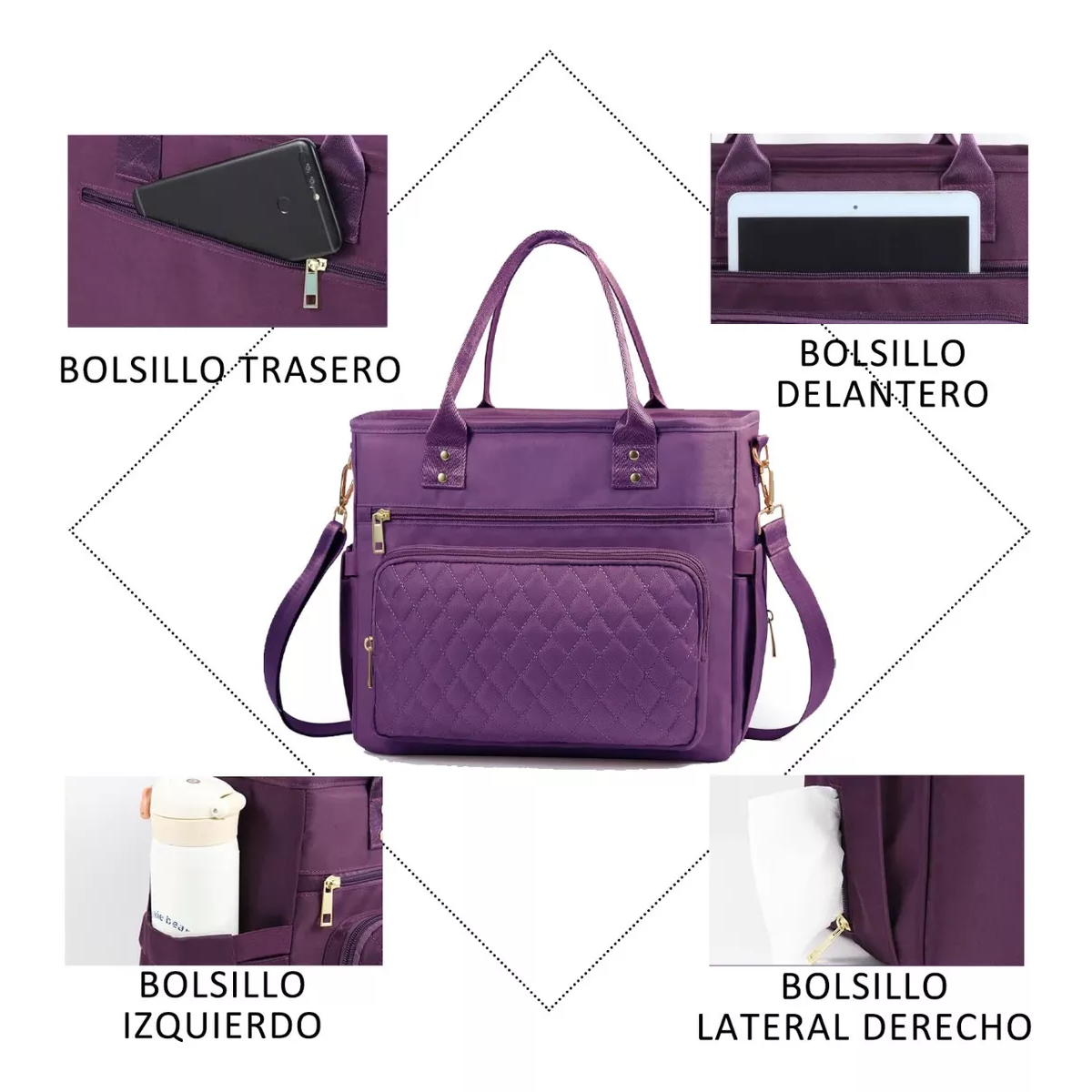 Bolsa De Almuerzo Picnic Loncheras Gran Capacidad Portátil Violeta
