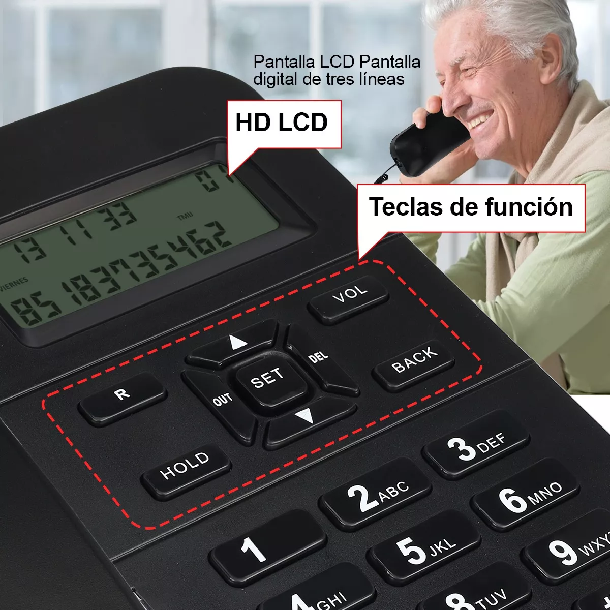 Teléfono Fijo Alambrico Casa Oficina Hotel Con Manos Libres Negro