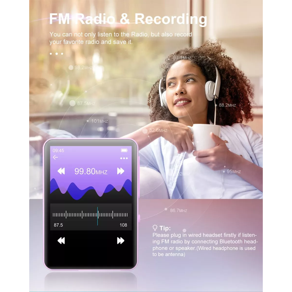 64gb Reproductor De Música Mp3 Mp4 Rosa Bluetooth Audífonos
