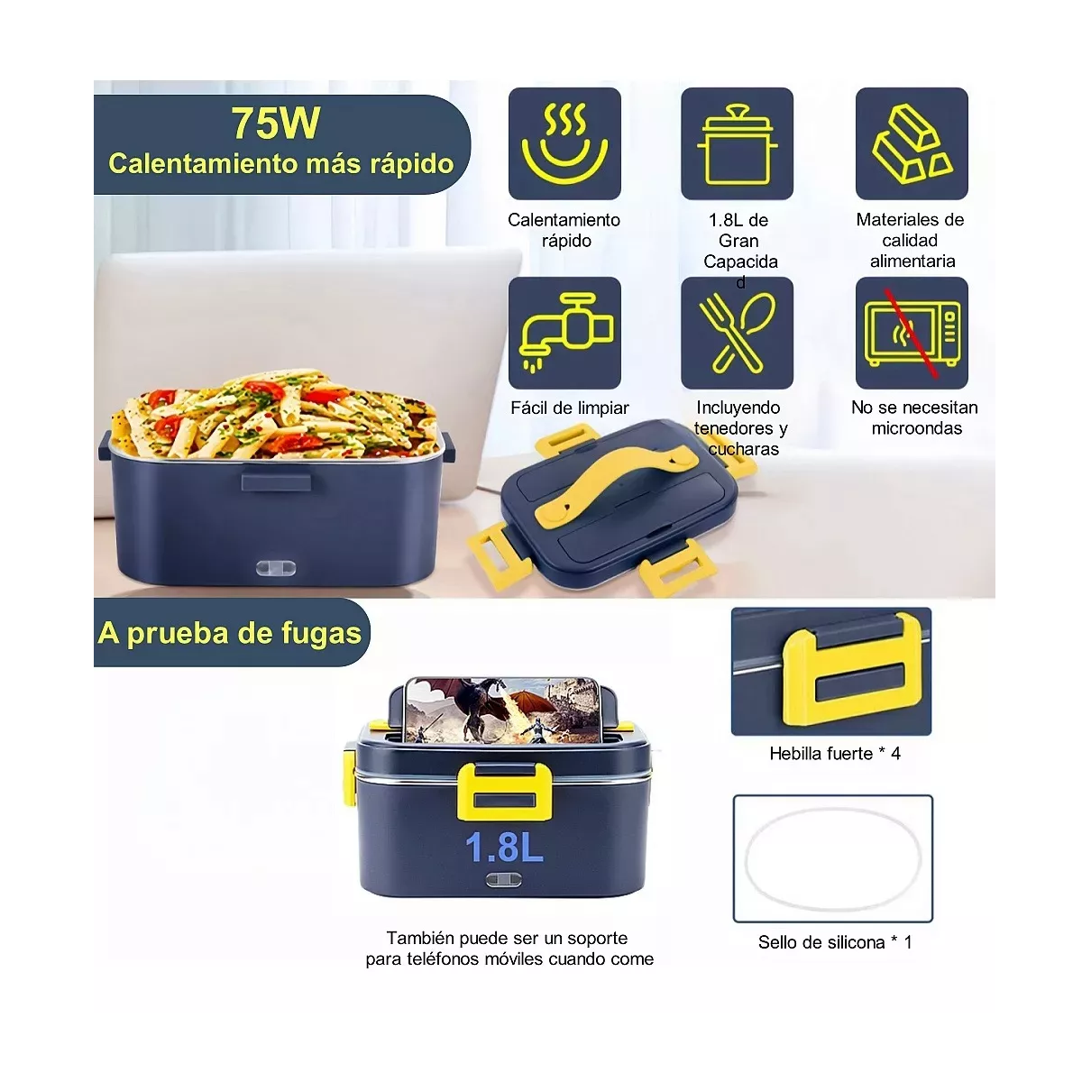 Loncheras Eléctrica Portátil Para Conservar Calor 75w 1.8l