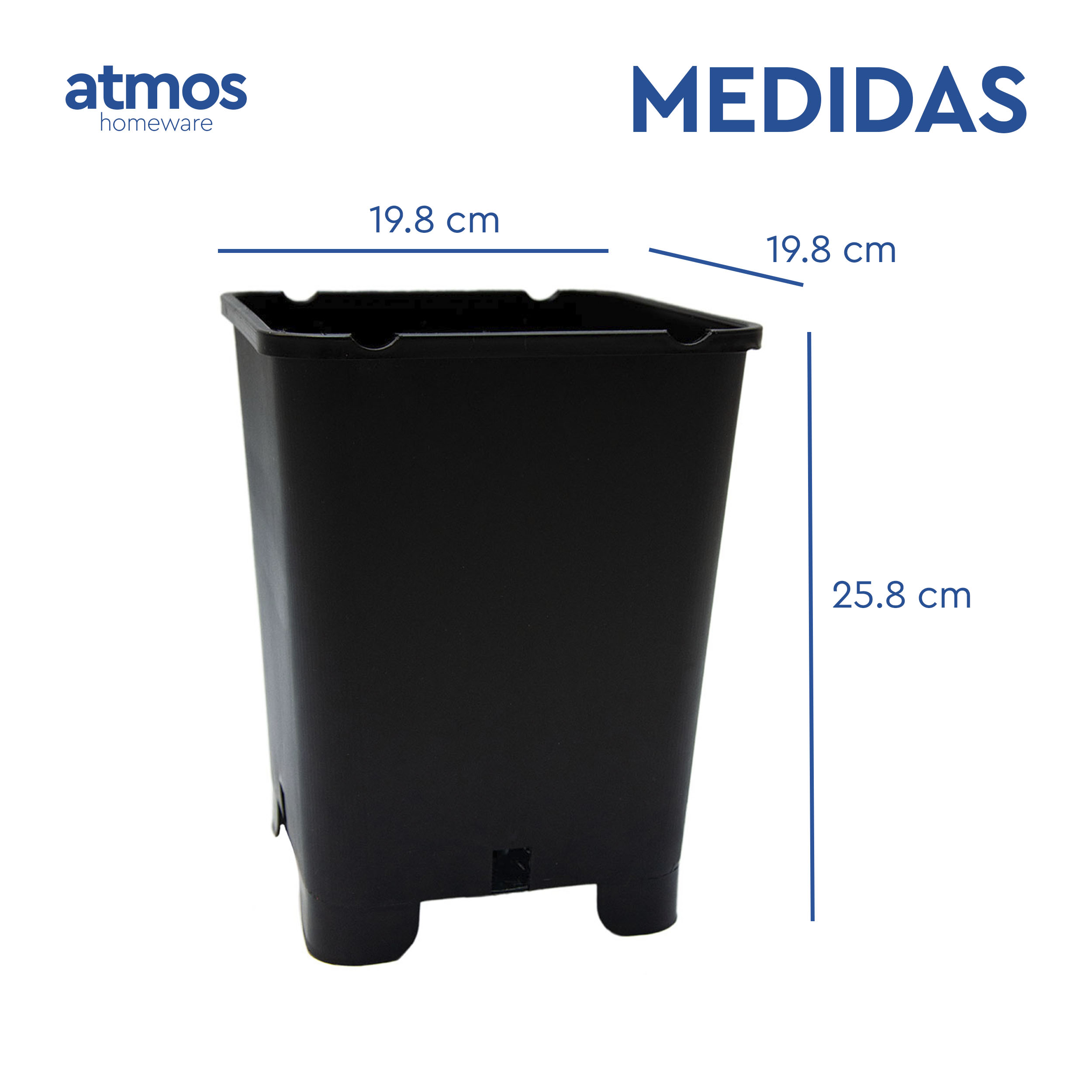 Macetas Cuadradas de Plástico con Patas | 4 Macetas de 7 Litros