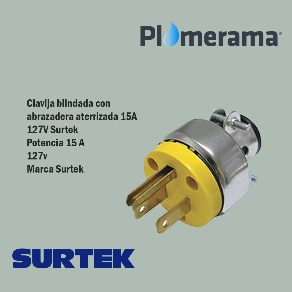 Surtek 136507 Clavija blindada con abrazadera aterrizada, color amarillo