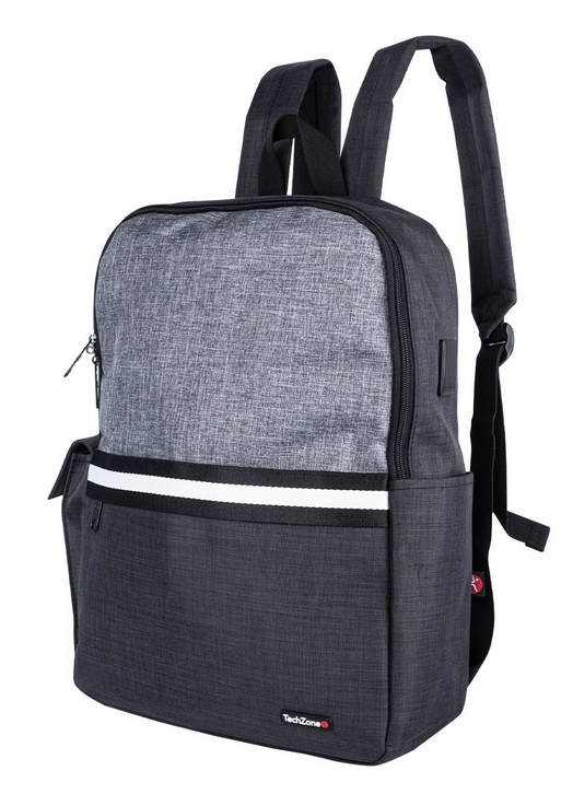 Techzone Mochila de Nylon/Poliéster TZ21LBP01-B para Laptop 15.6”, Negro/Gris. 