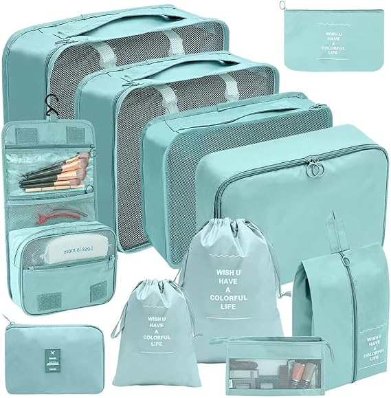 Juego de bolsas organizadoras de viaje 11 Piezas, Organizadores de Equipaje para Maleta, Bolsas de Viaje para Ropa, Zapatos, Accesorios Esencial de Viaje