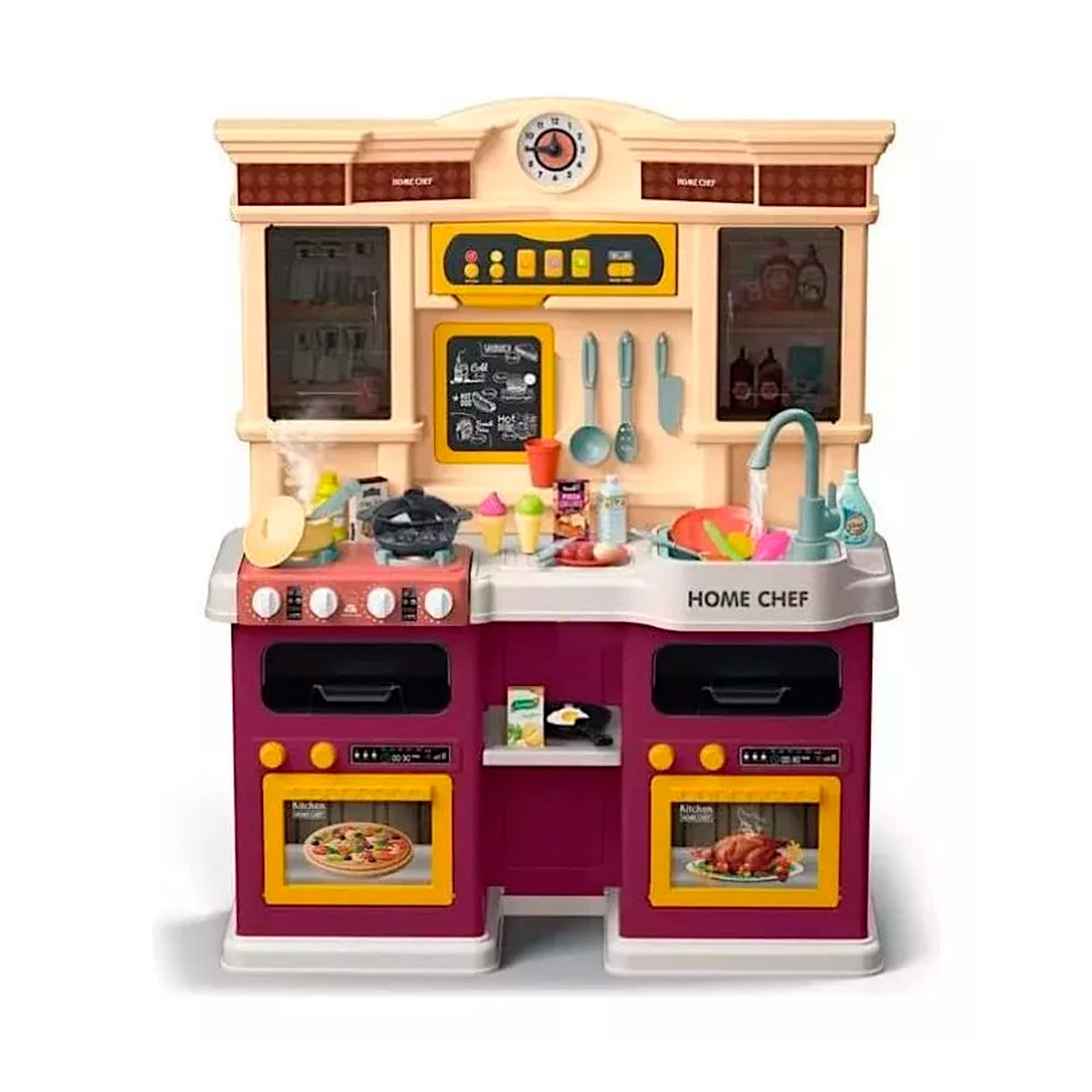 Cocinita Infantil Para Niña Ktichen Play Luz Y Sonido Le Monde 85 pza Marròn