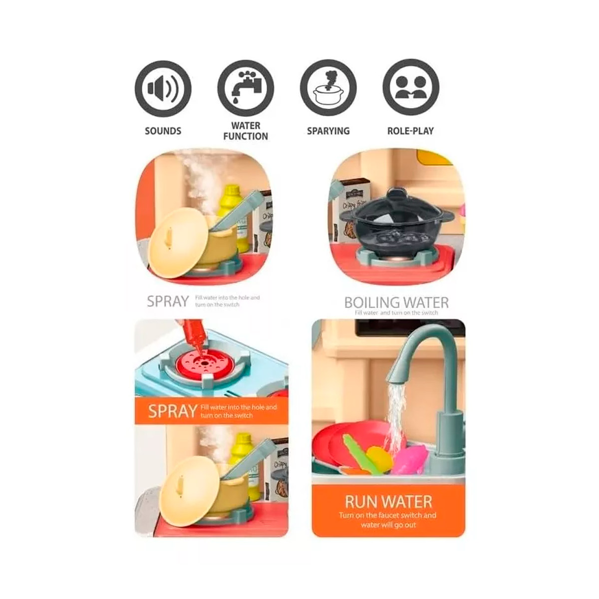 Cocinita Infantil Para Niña Ktichen Play Luz Y Sonido Le Monde 85 pza Marròn