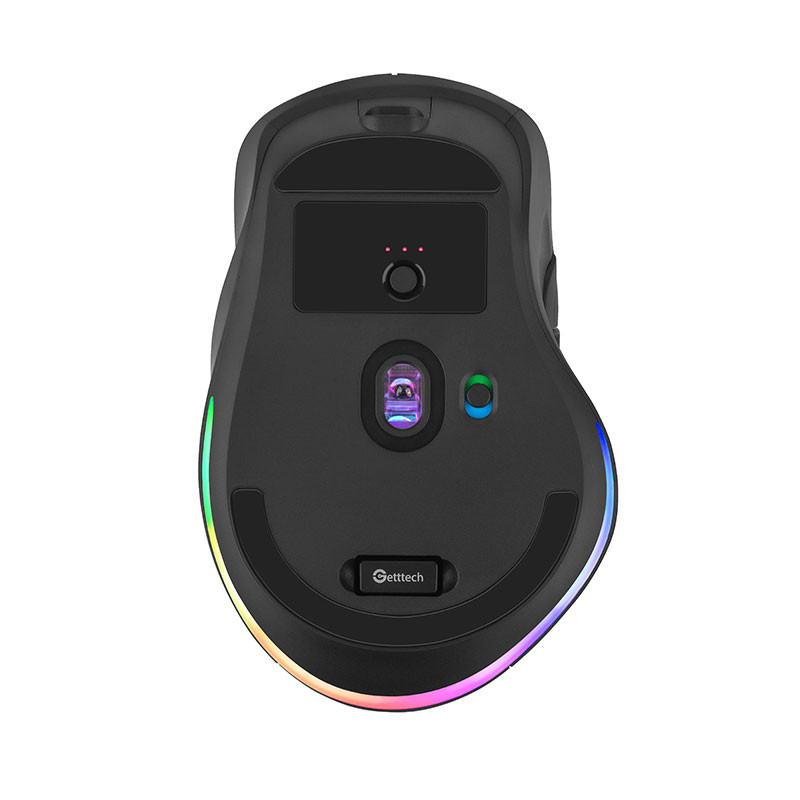 Mouse Gamer Getttech GGM-RGBTR-01, Inalámbrico/Alámbrico, Bluetooth, USB, 6400DPI, Negro