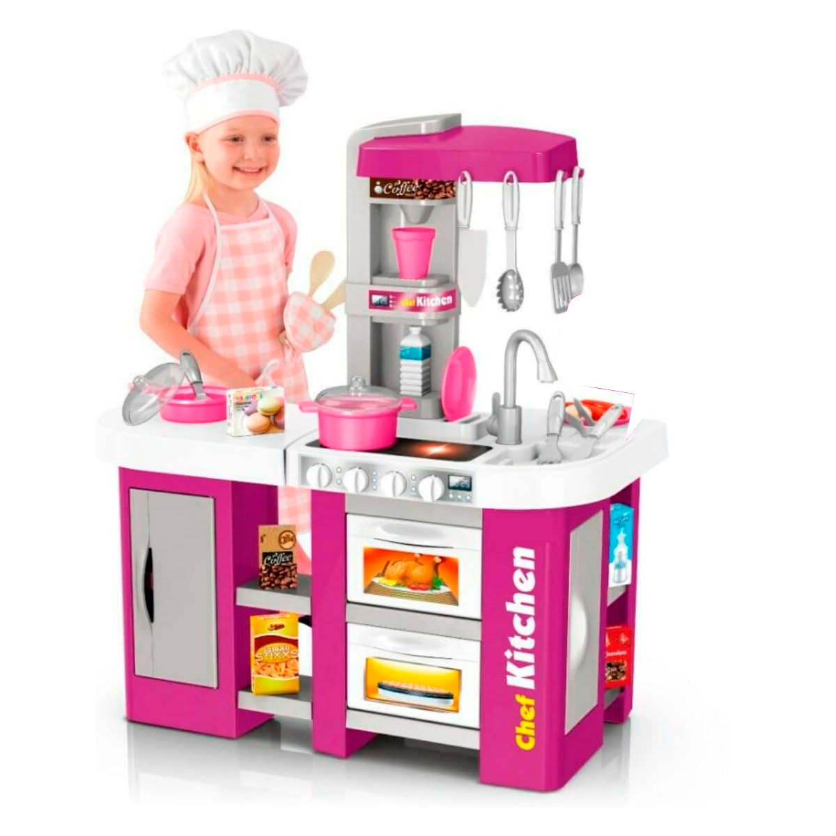 Cocinita Infantil Para Niños Chef Kitchen Luz Y Sonido Le Monde 53 Piezas Gris
