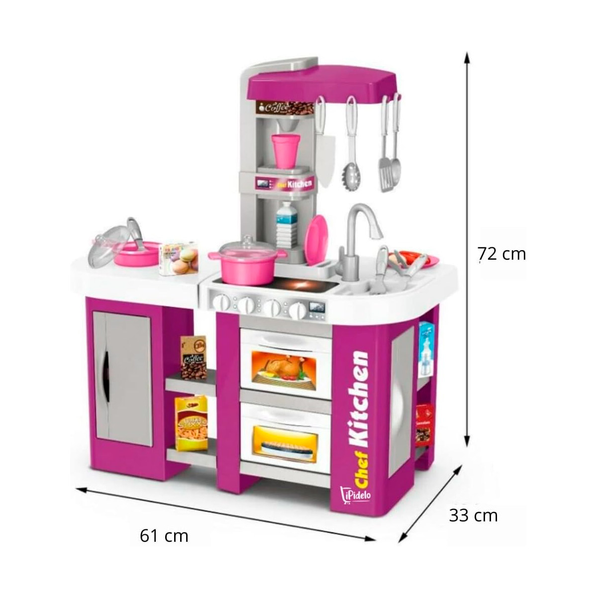 Cocinita Infantil Para Niños Chef Kitchen Luz Y Sonido Le Monde 53 Piezas Gris