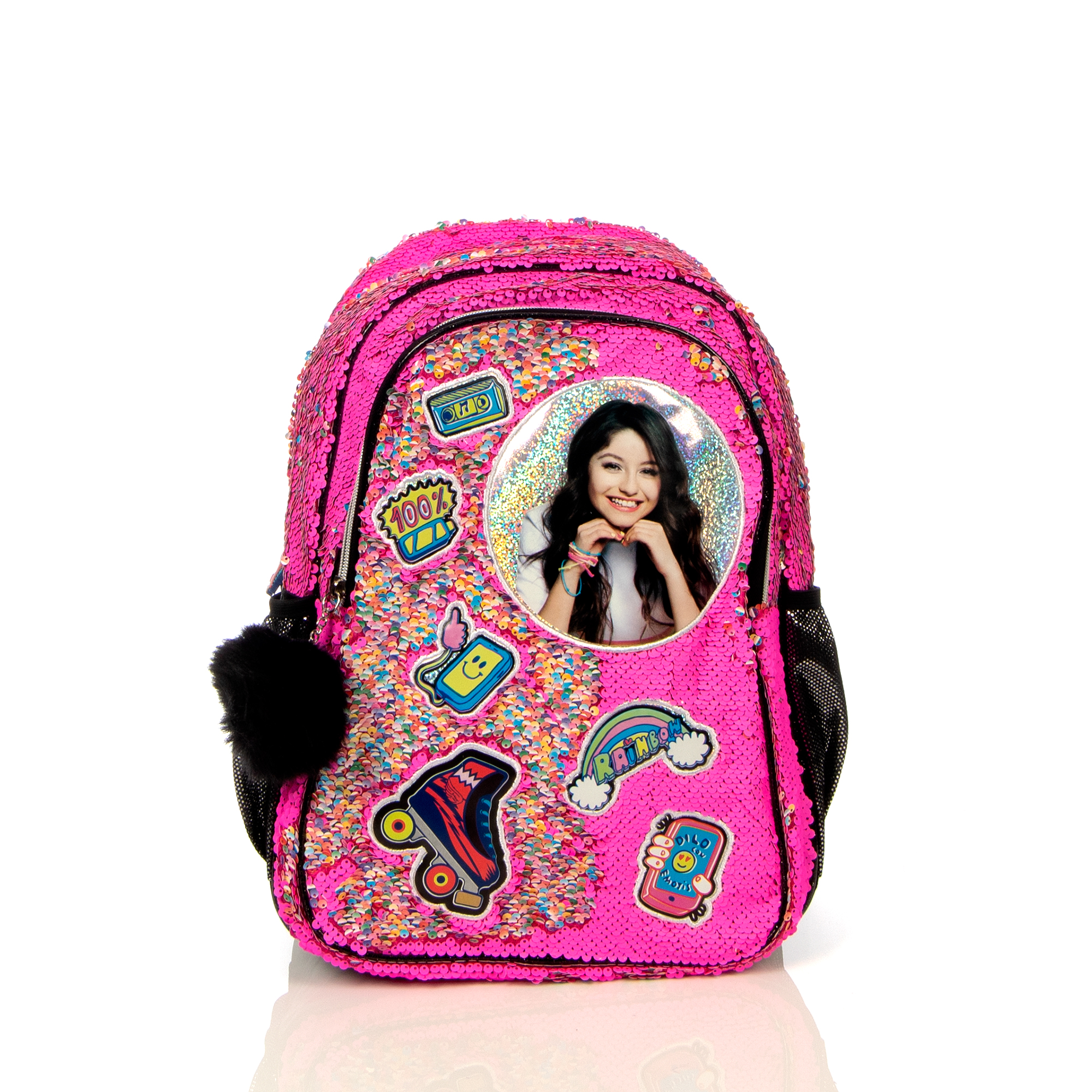 Mochila Escolar Primaria Soy Luna Rosa Lentejuela Para Niña