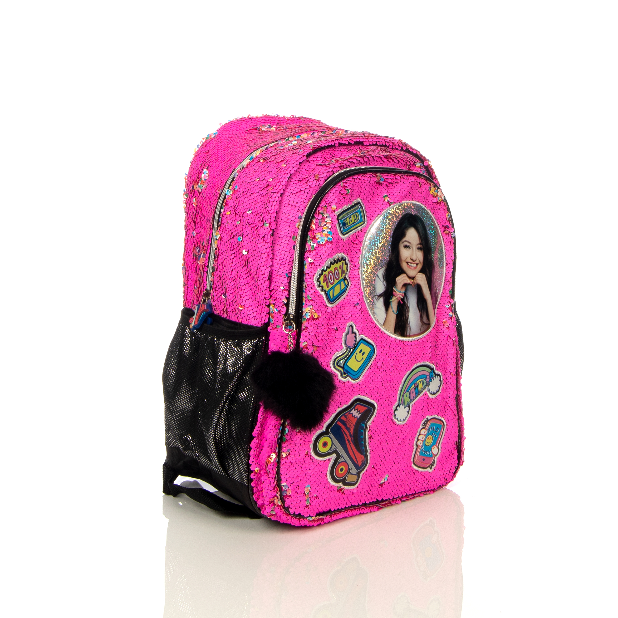 Mochila Escolar Primaria Soy Luna Rosa Lentejuela Para Niña