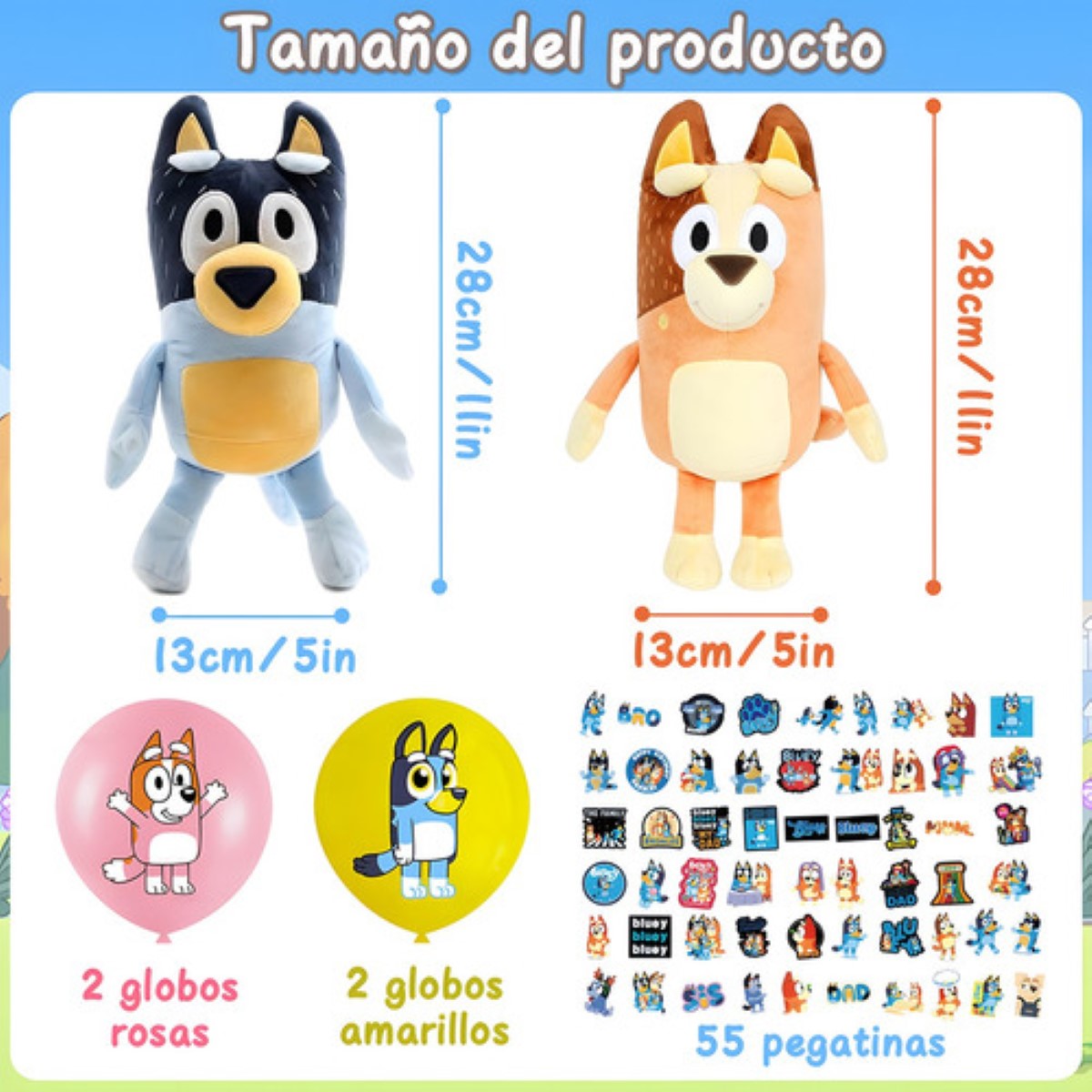 2 Piezas Bluey Familia Bluey Bingo Peluche Mamá y papá