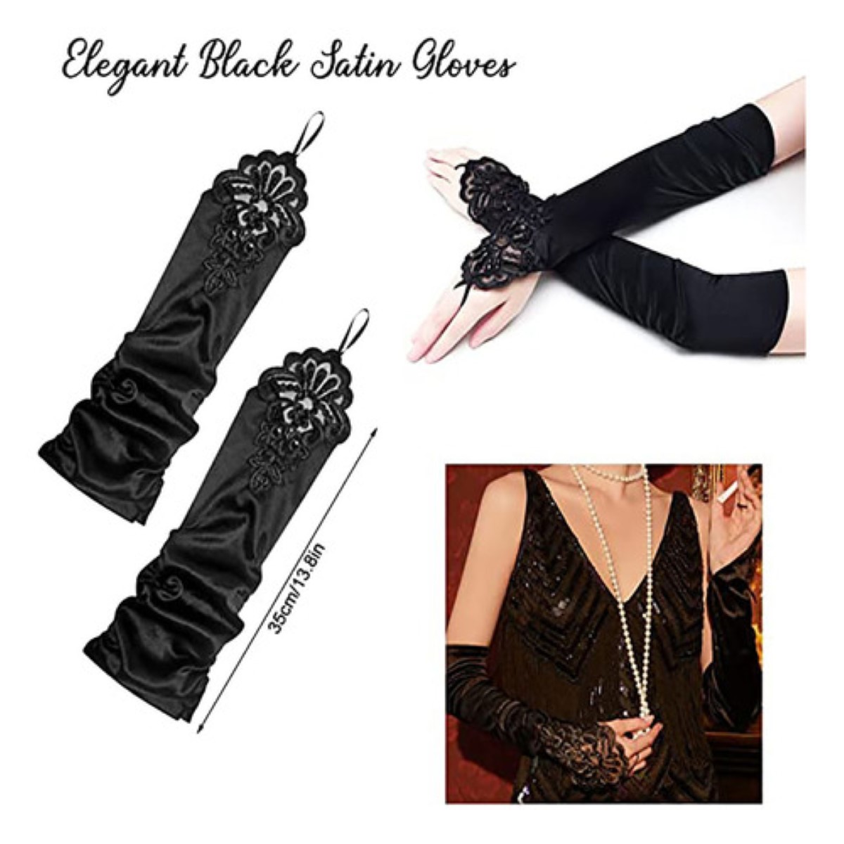 Accesorios Gatsby Chicago Disfraz Vintage Epoca 1920s NEGRO