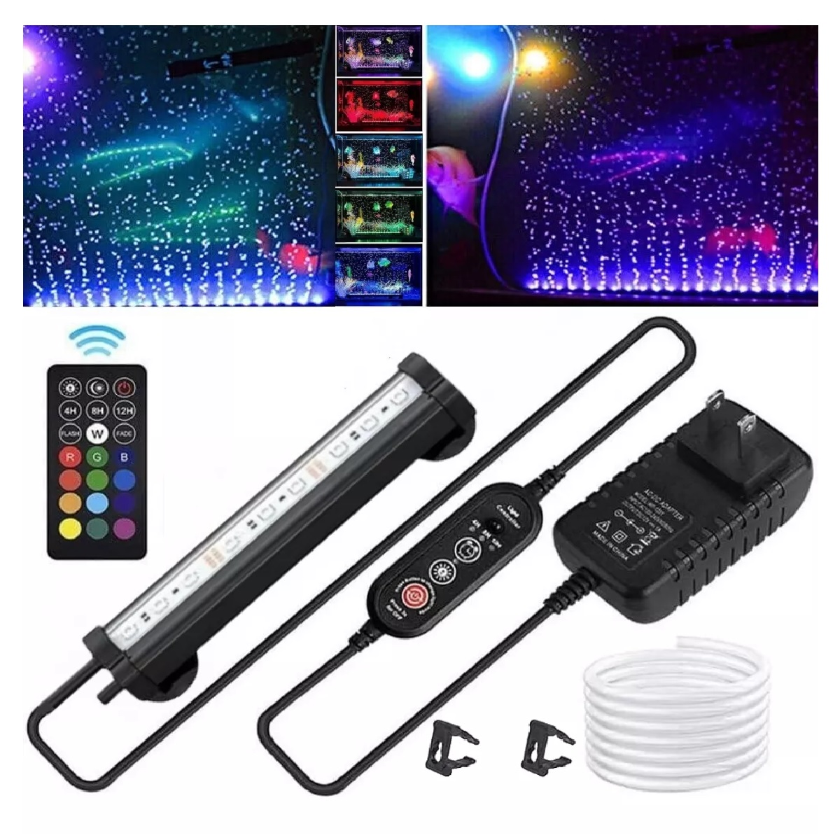 Lámpara Para Acuario Rgb Iluminación Pecera Burbujas 18cm