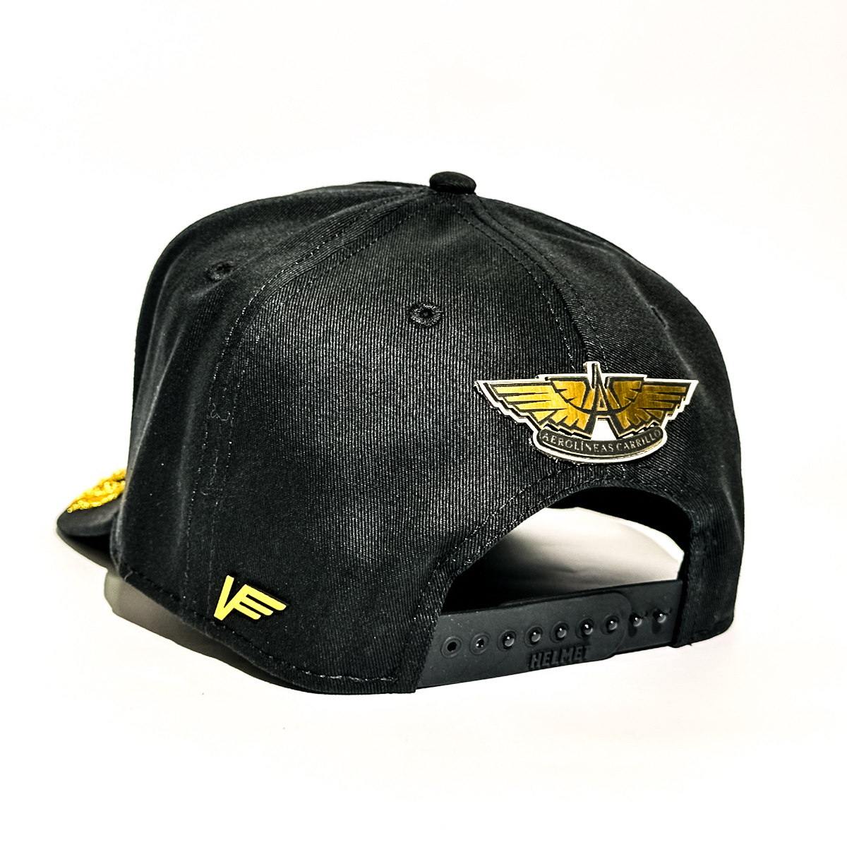 VAGO Style AMADO CARRILLO Gorra Unica Artesanal Negra Ajustable con Visera Curva con Laureles Dorados