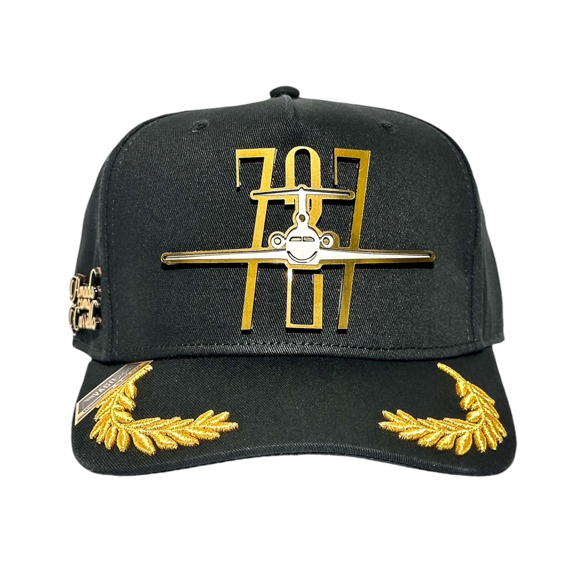 VAGO Style AMADO CARRILLO Gorra Unica Artesanal Negra Ajustable con Visera Curva con Laureles Dorados