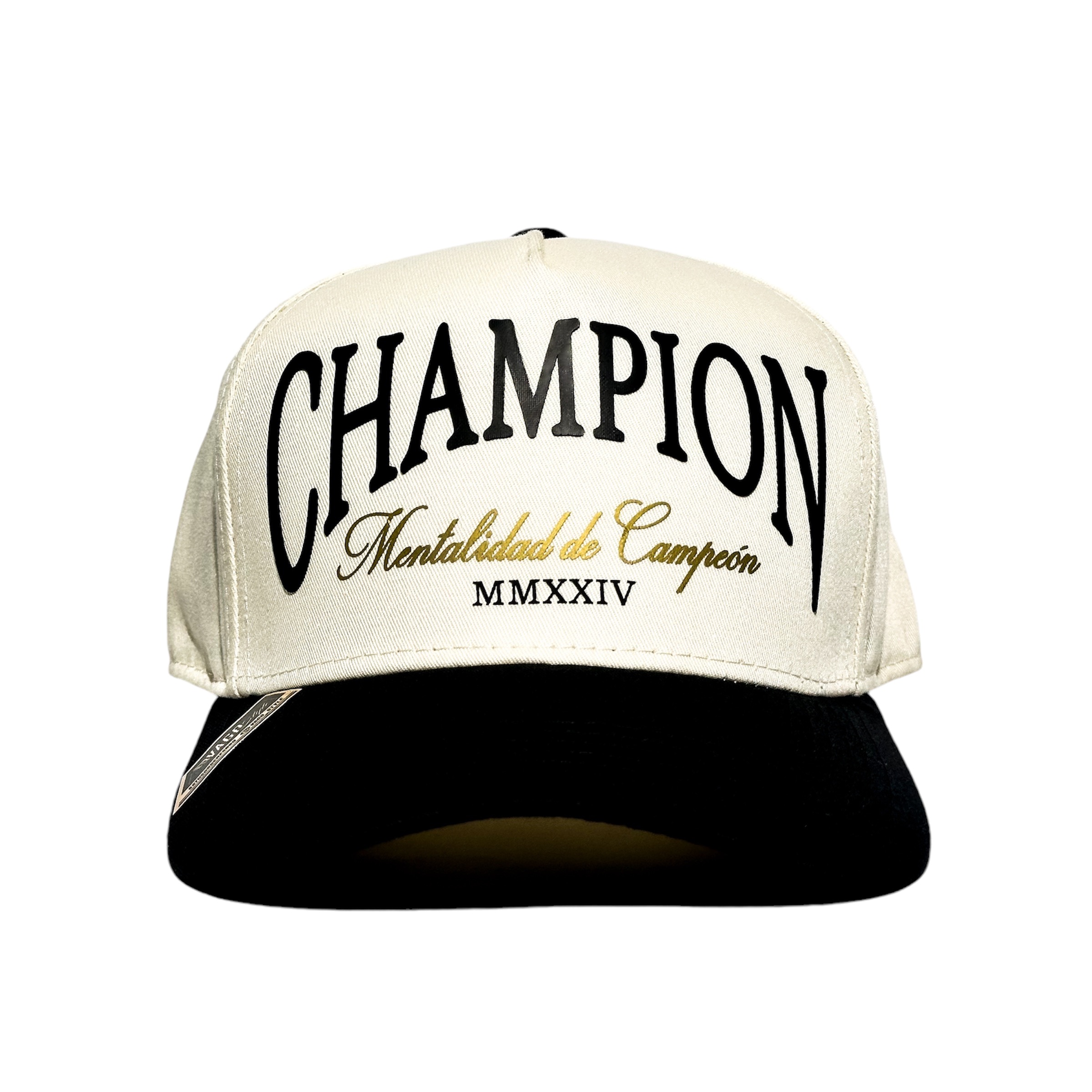VAGO Style CHAMPION Gorra Unica Artesanal Marfil Ajustable con Visera Curva Negra