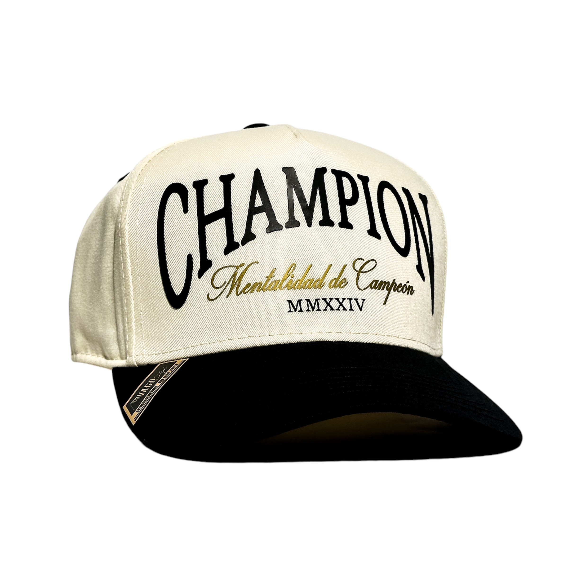 VAGO Style CHAMPION Gorra Unica Artesanal Marfil Ajustable con Visera Curva Negra