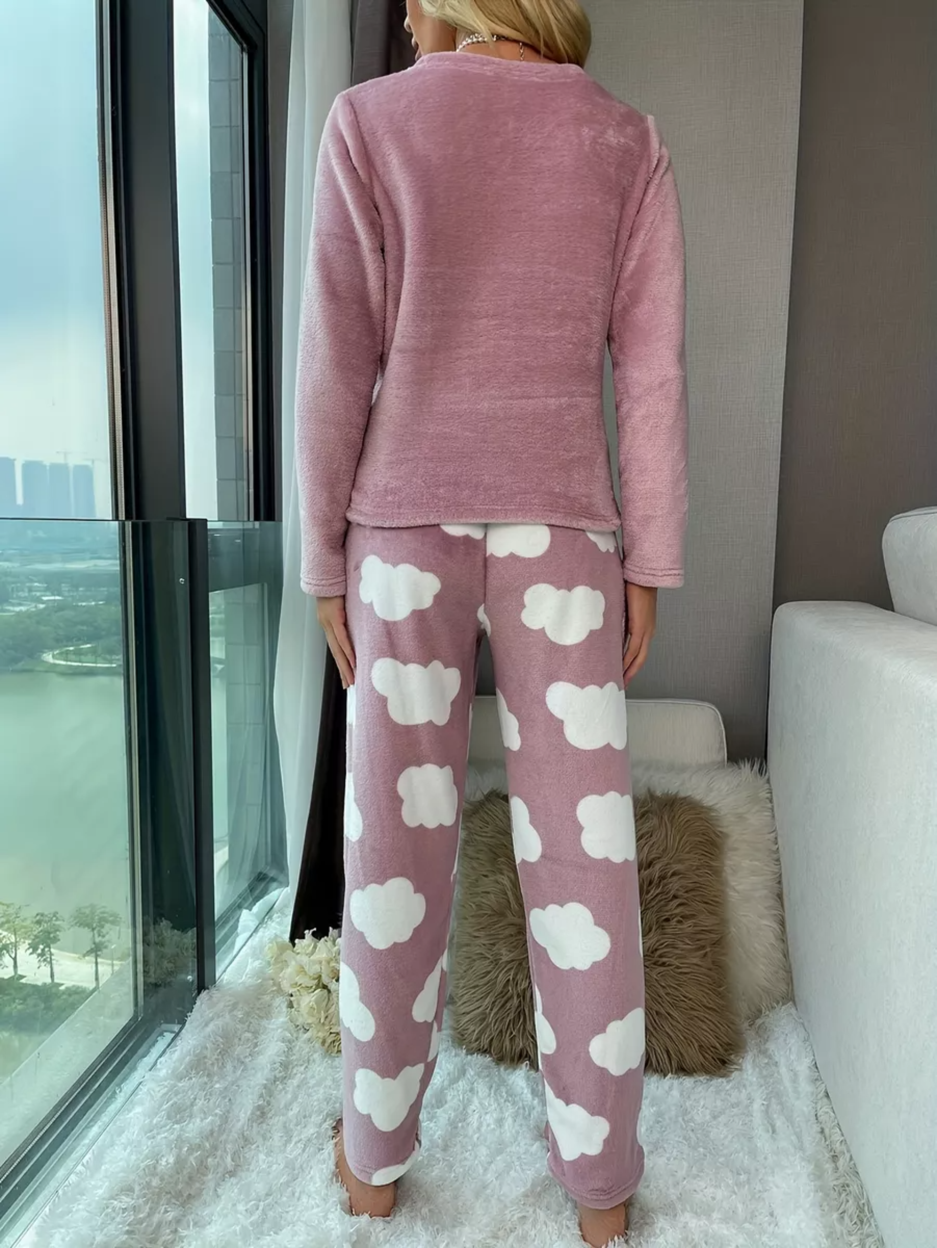Pijama De Franela Para Mujer Con Estampado Nubes Engrosadas