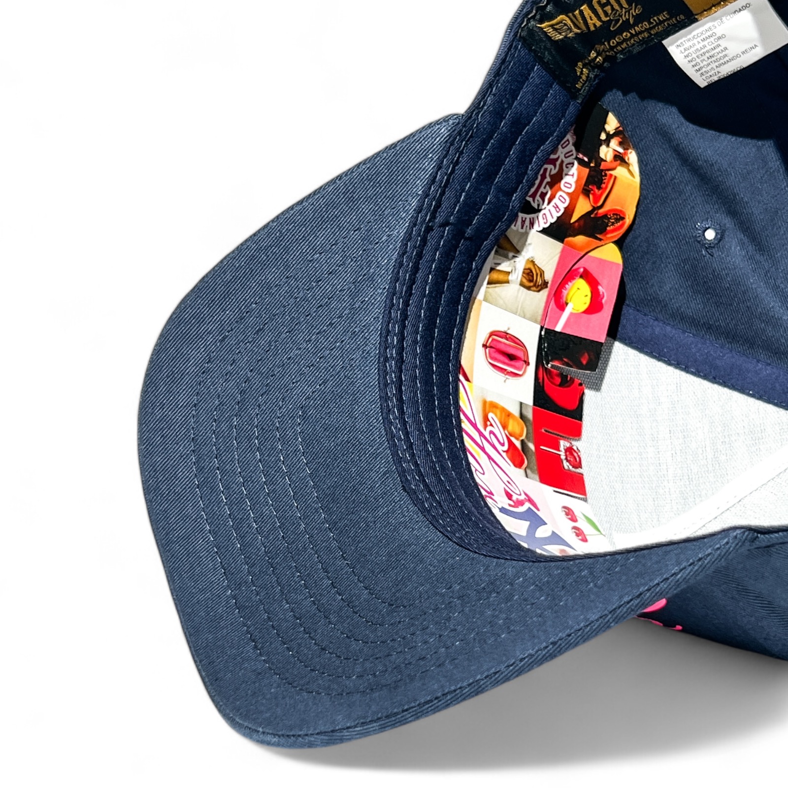 VAGO Style HORNY Gorra Unica Artesanal Azul Marino Ajustable con Visera Curva