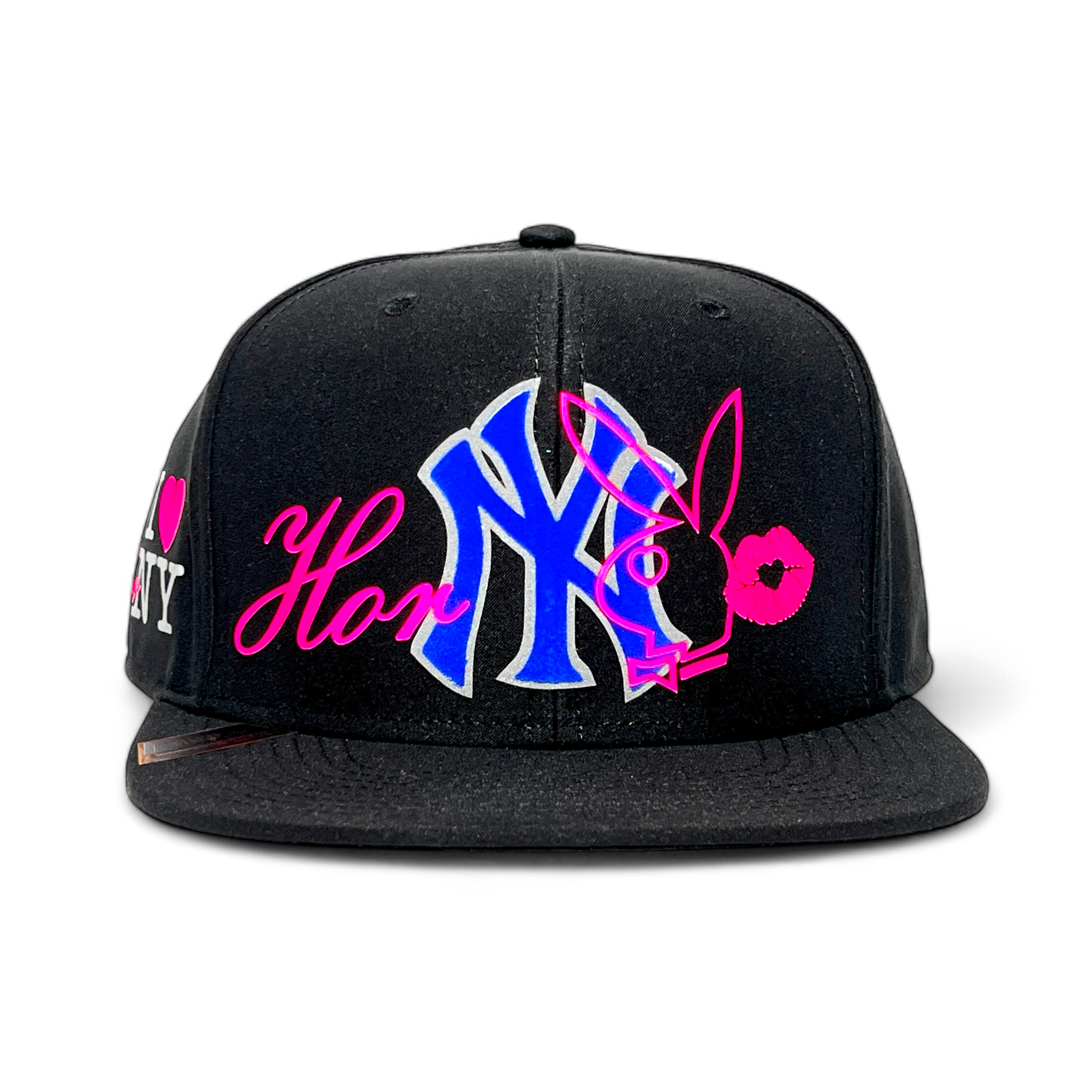 VAGO Style HORNY Gorra Unica Artesanal Negra Ajustable con Visera Plana