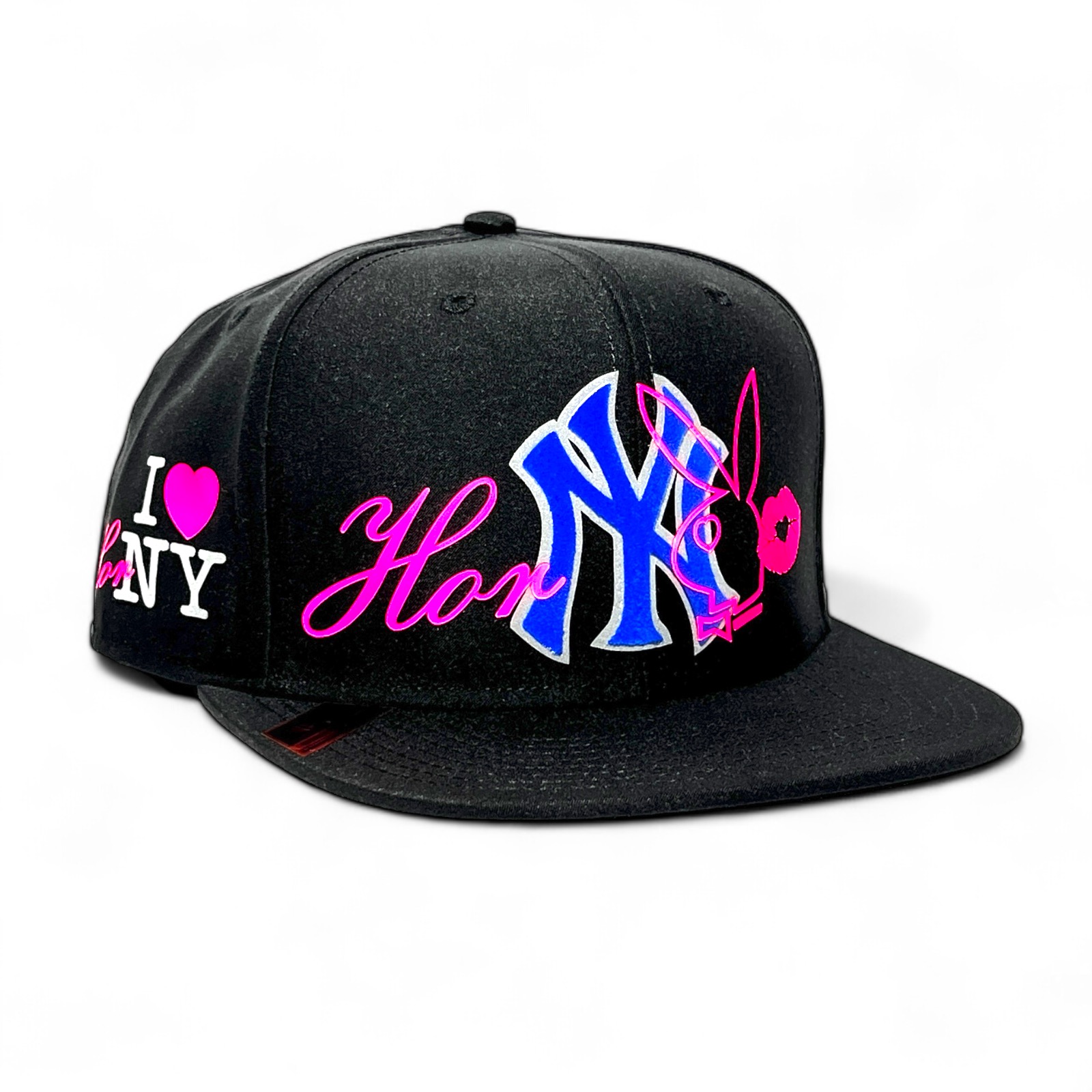 VAGO Style HORNY Gorra Unica Artesanal Negra Ajustable con Visera Plana