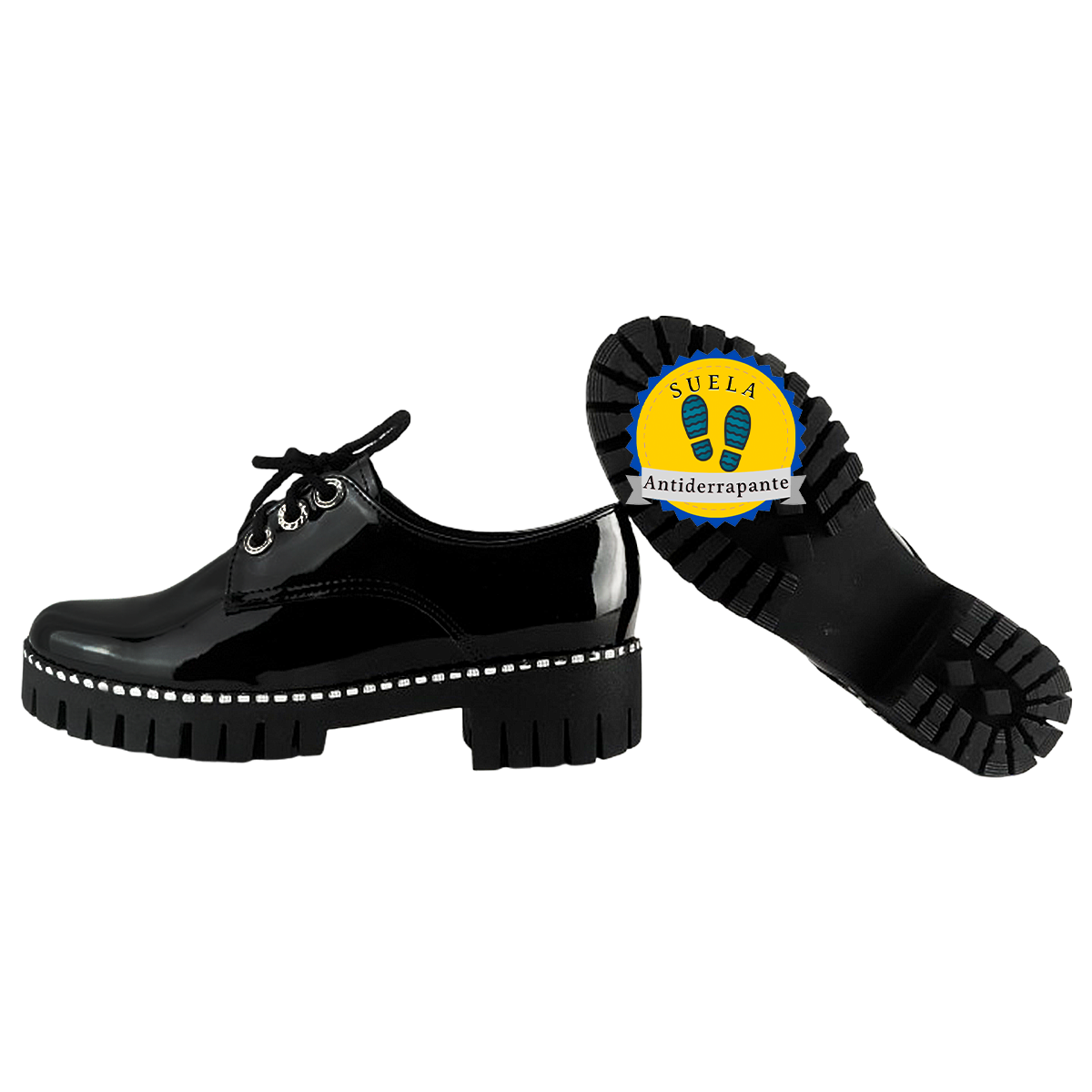 Zapato Niña Escolar Charol Negro Mujer Moda Casual 2221-CN