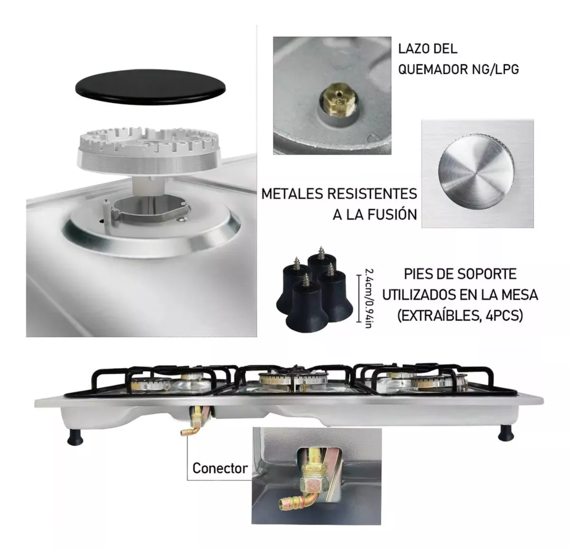 Parrilla A Gas Empotrable 5 Quemadores Acero Inoxidable Premium Plateada Color Plateado Nube