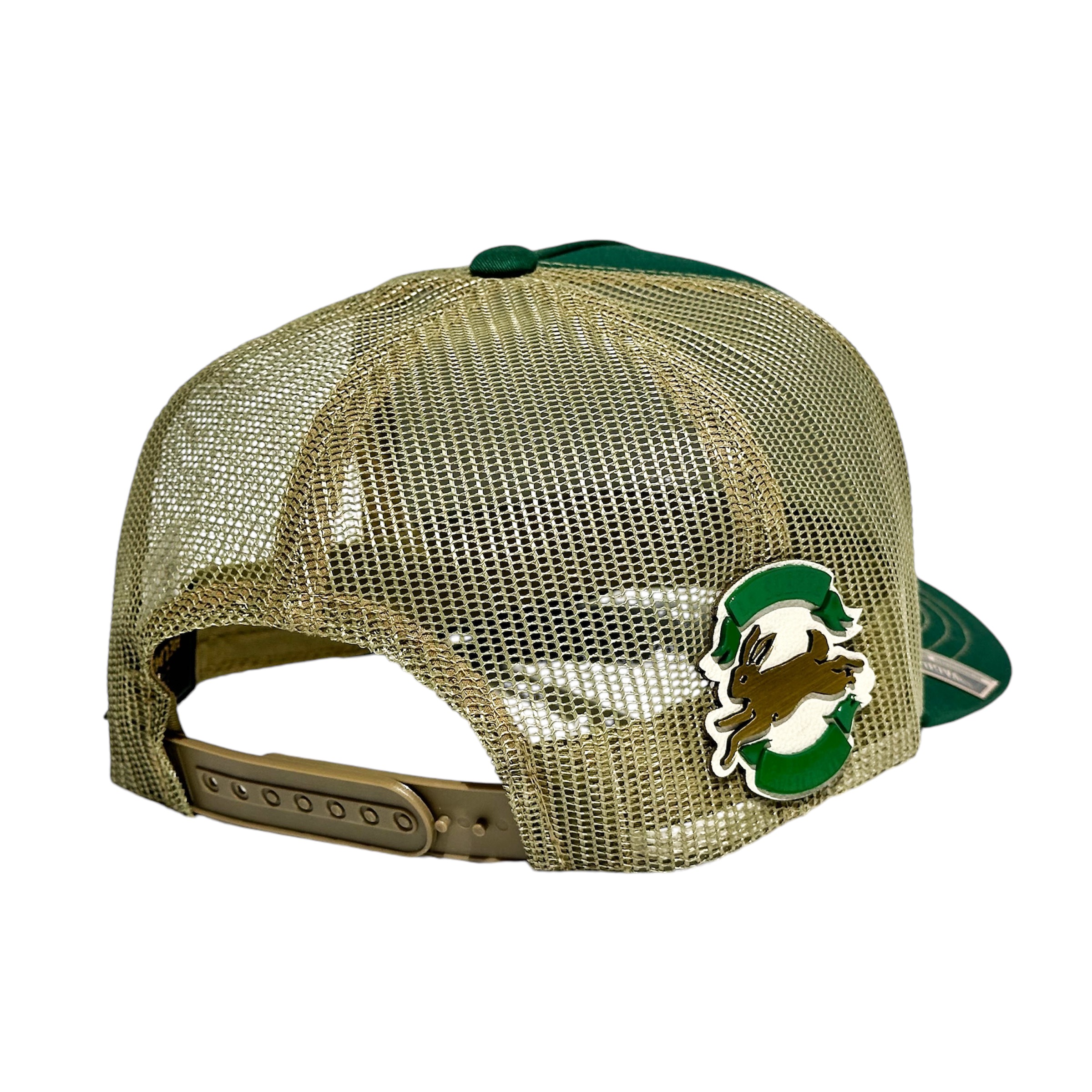 VAGO Style LUCKY Trébol Gorra Unica Artesanal Verde Obscuro y Malla Dorada Ajustable con Visera Curva