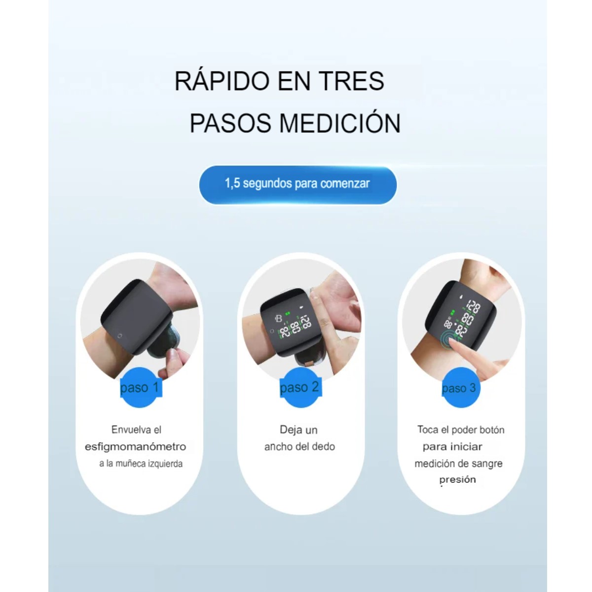  Monitor de presión arterial muñeca voz recargable USB pantalla led Touch pulsera digital familiar