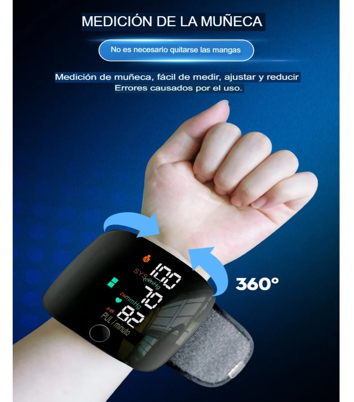  Monitor de presión arterial muñeca voz recargable USB pantalla led Touch pulsera digital familiar