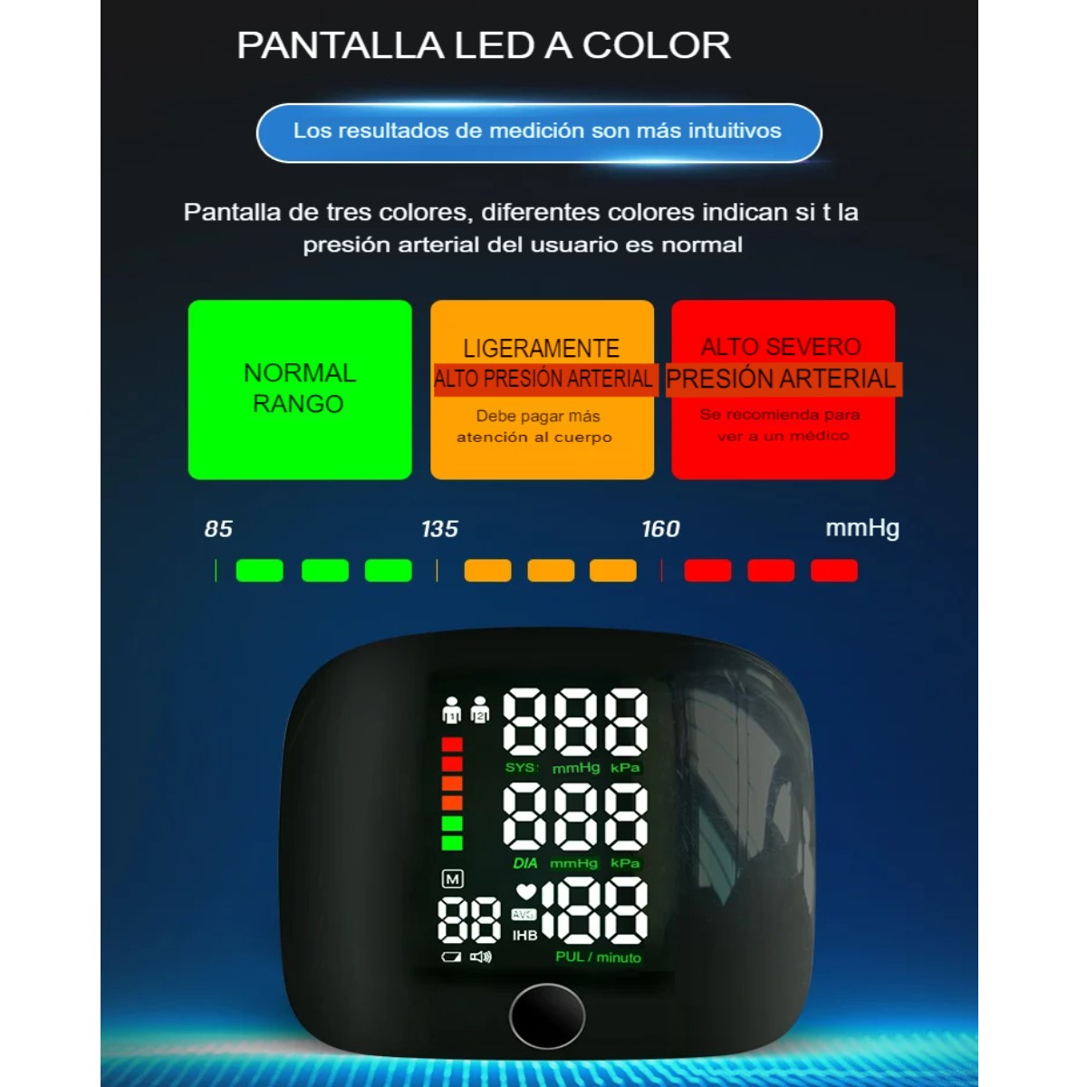  Monitor de presión arterial muñeca voz recargable USB pantalla led Touch pulsera digital familiar