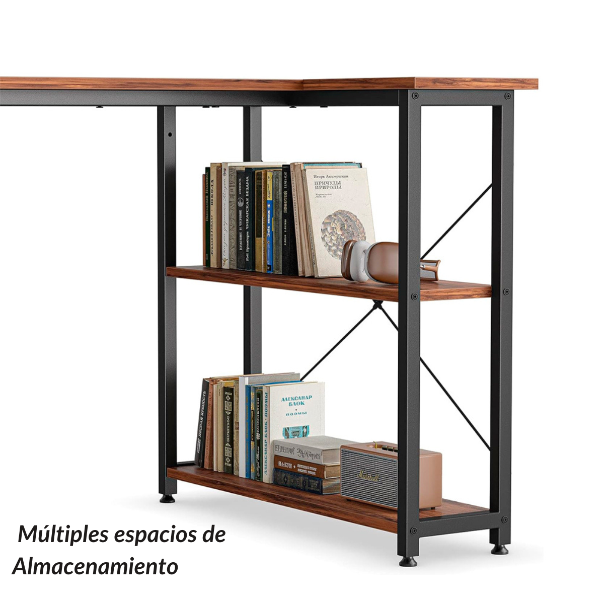 Ilios Innova Escritorio para computadora con estantería de 3 Niveles y Bolsa de Almacenamiento Lateral estación de Trabajo Minimalista Estación de trabajo Home Office 