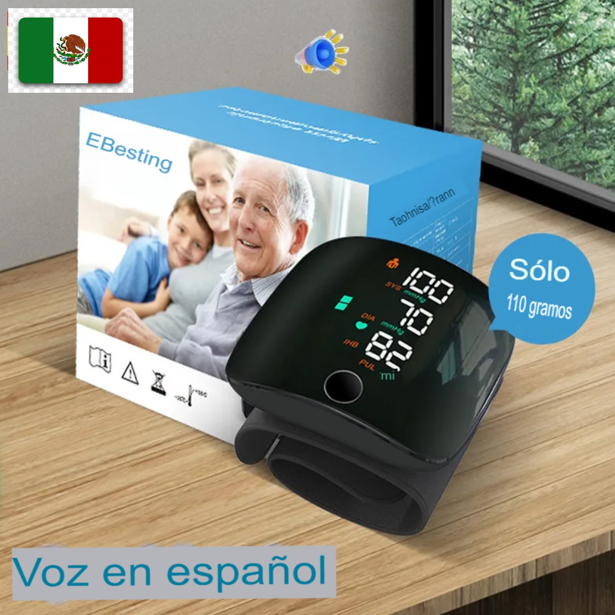  Monitor de presión arterial muñeca voz recargable USB pantalla led Touch pulsera digital familiar