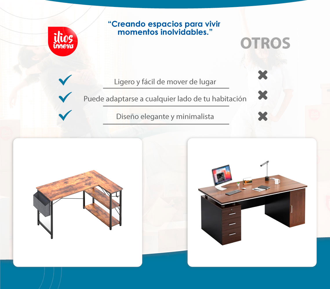 Ilios Innova Escritorio para computadora con estantería de 3 Niveles y Bolsa de Almacenamiento Lateral estación de Trabajo Minimalista Estación de trabajo Home Office 
